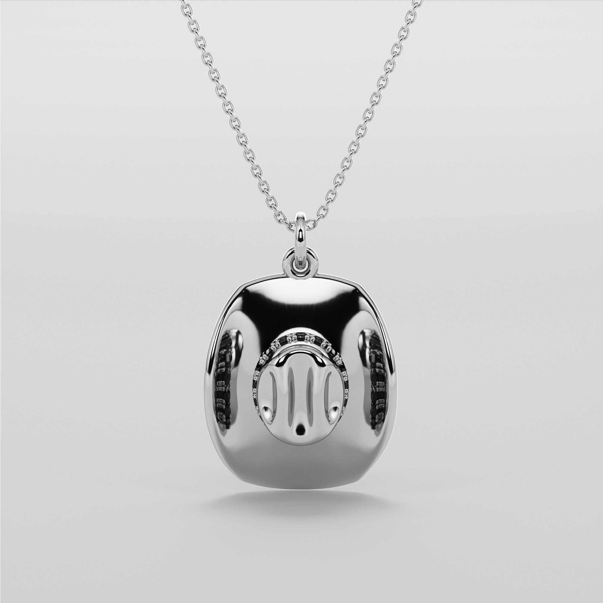 Cowboy Hat Necklace With Black Diamonds - Gold