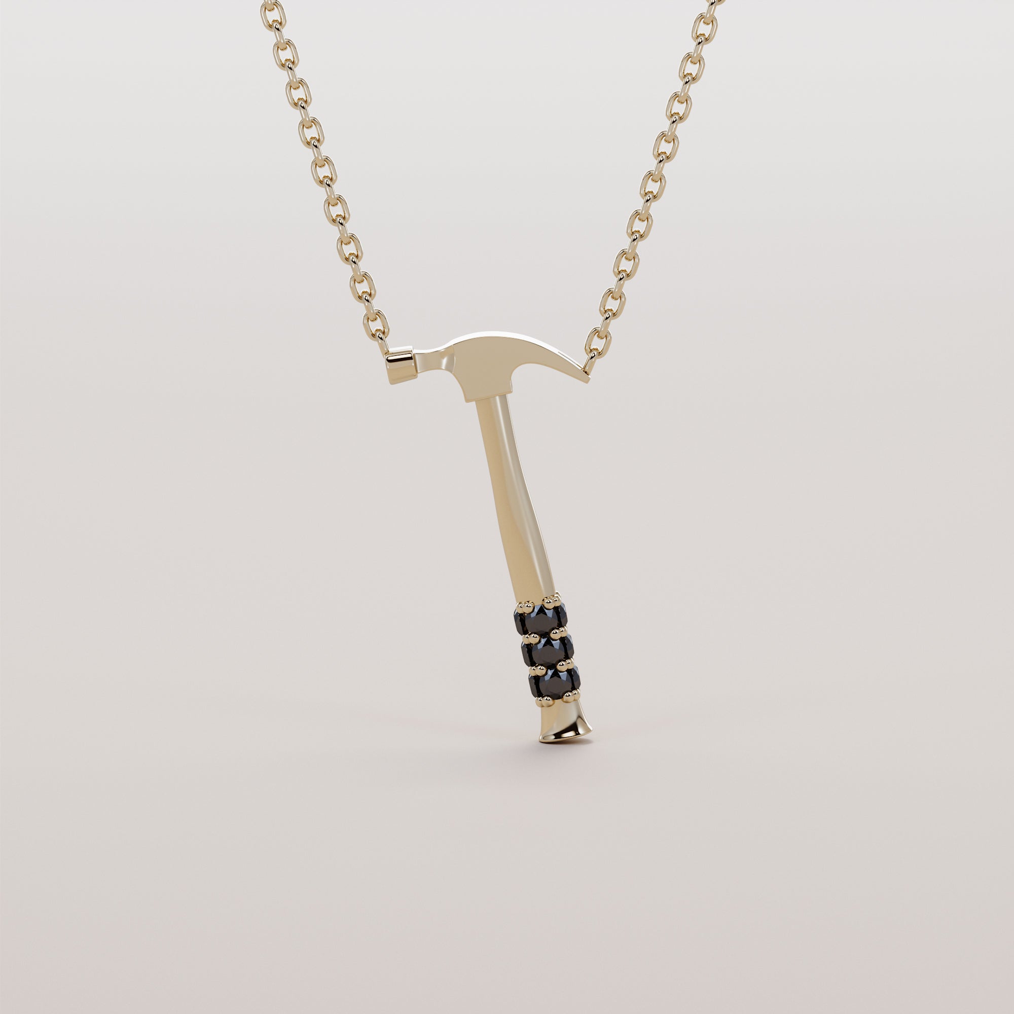 Farrier Hammer Necklace With Black Diamond - Gold
