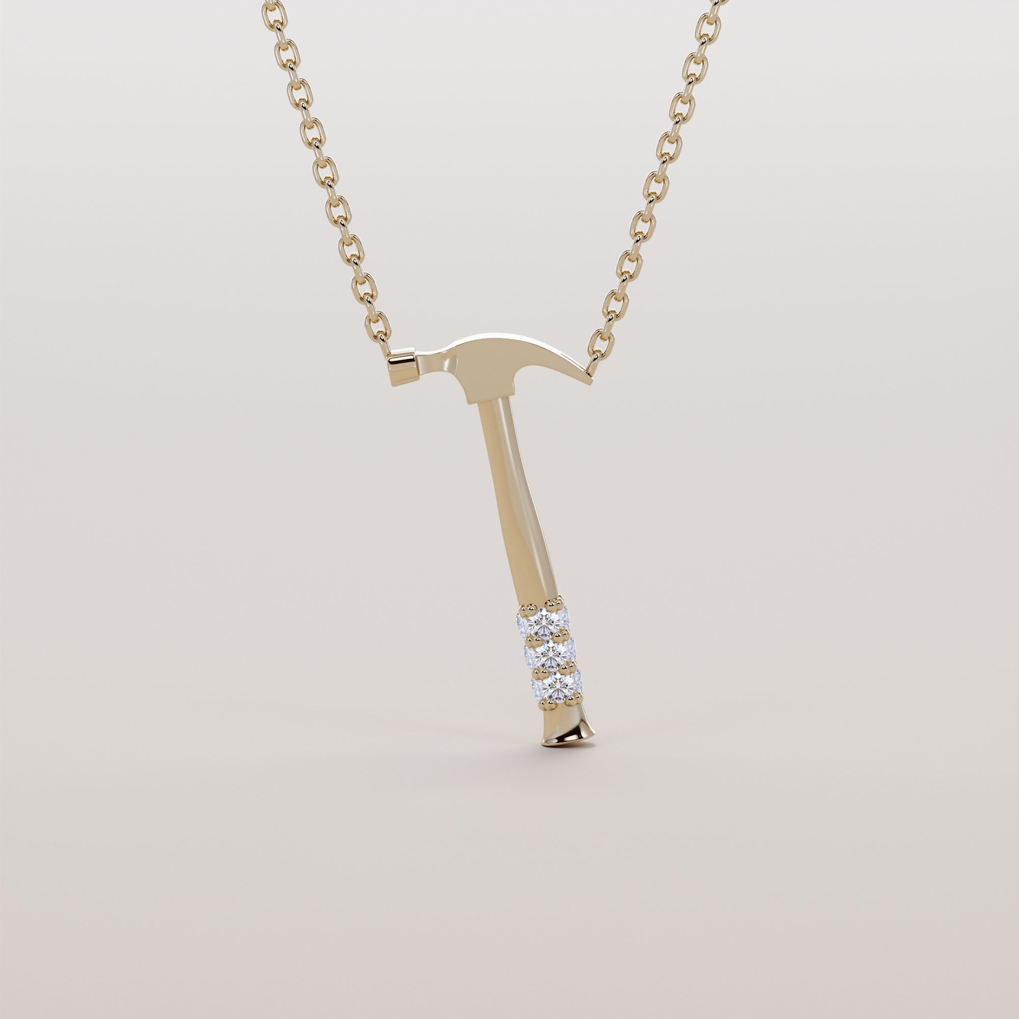Farrier Hammer Necklace With White Diamond - Gold
