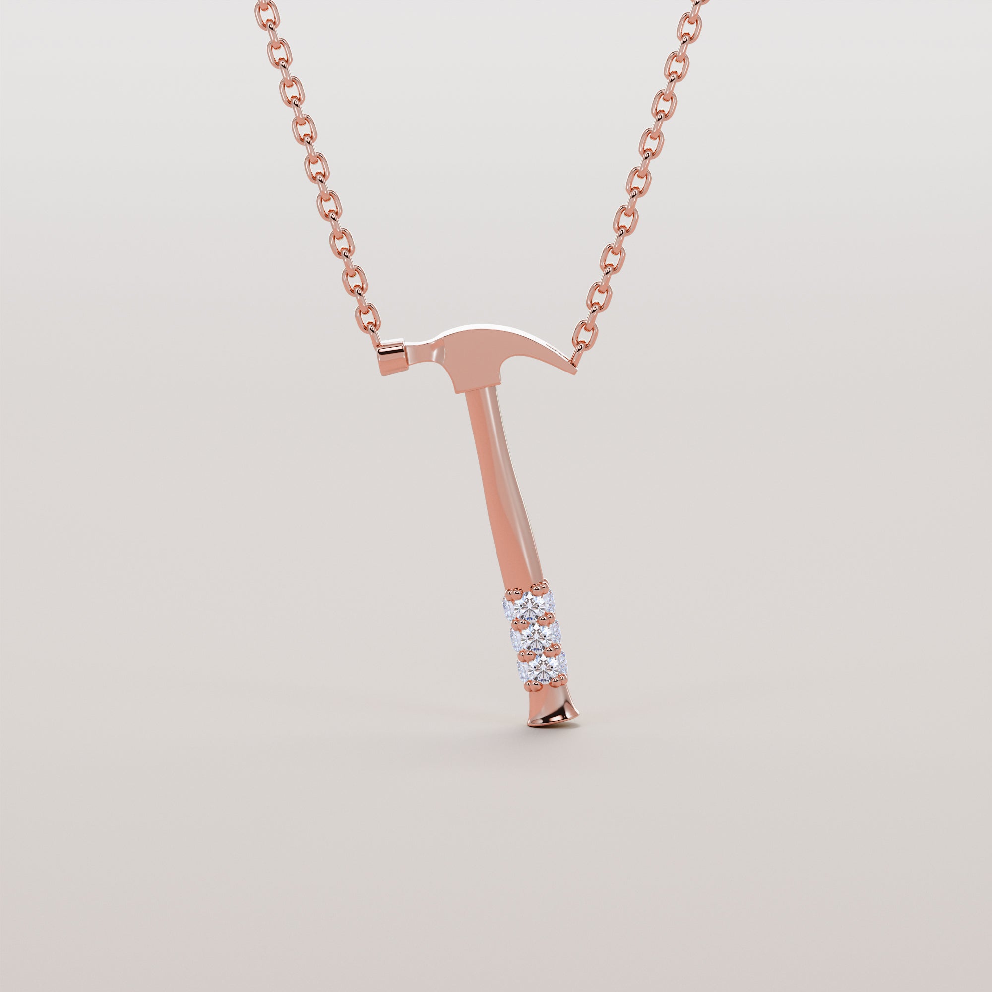 Farrier Hammer Necklace With White Diamond - Gold