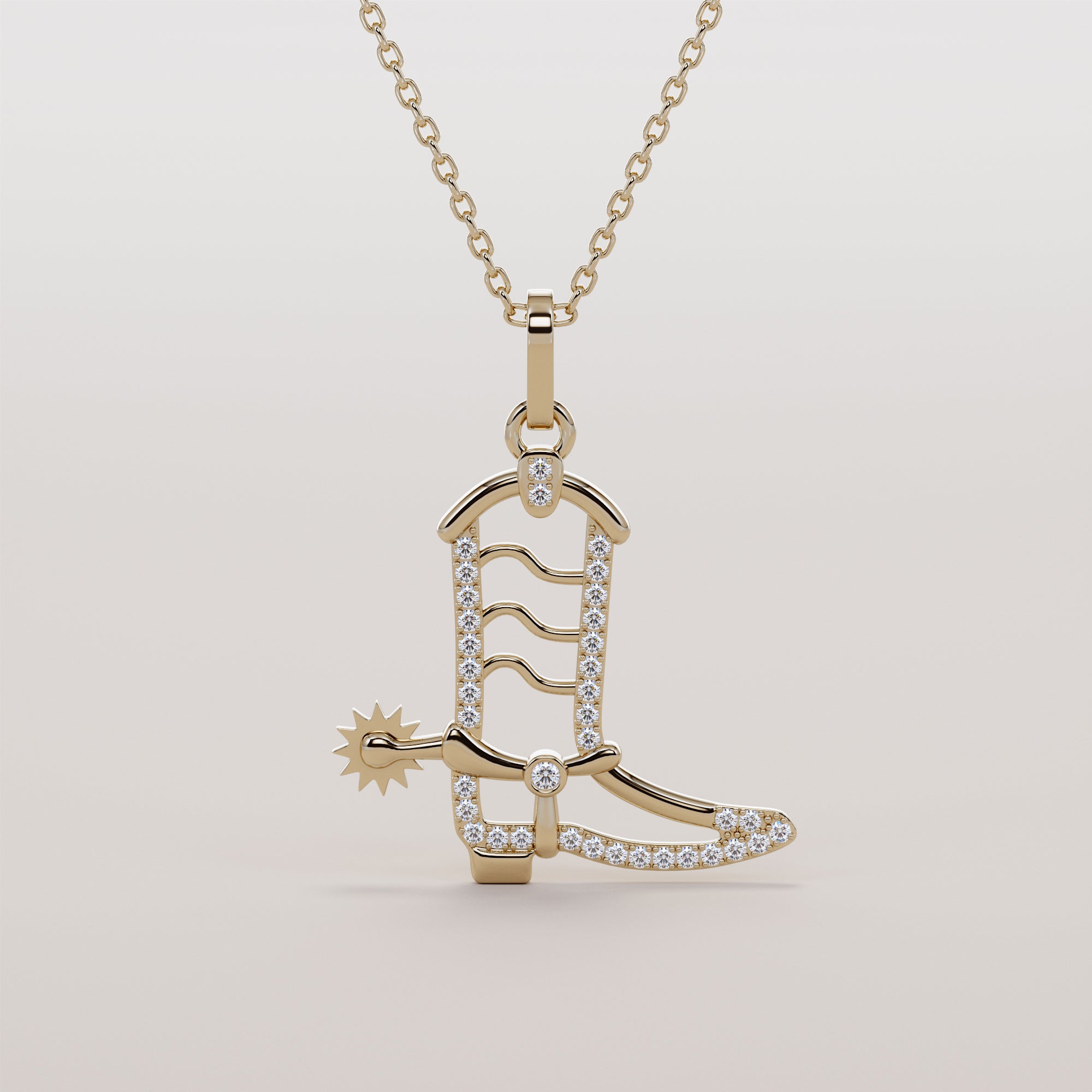 Cowboy Boot Necklace With White Diamonds - Gold