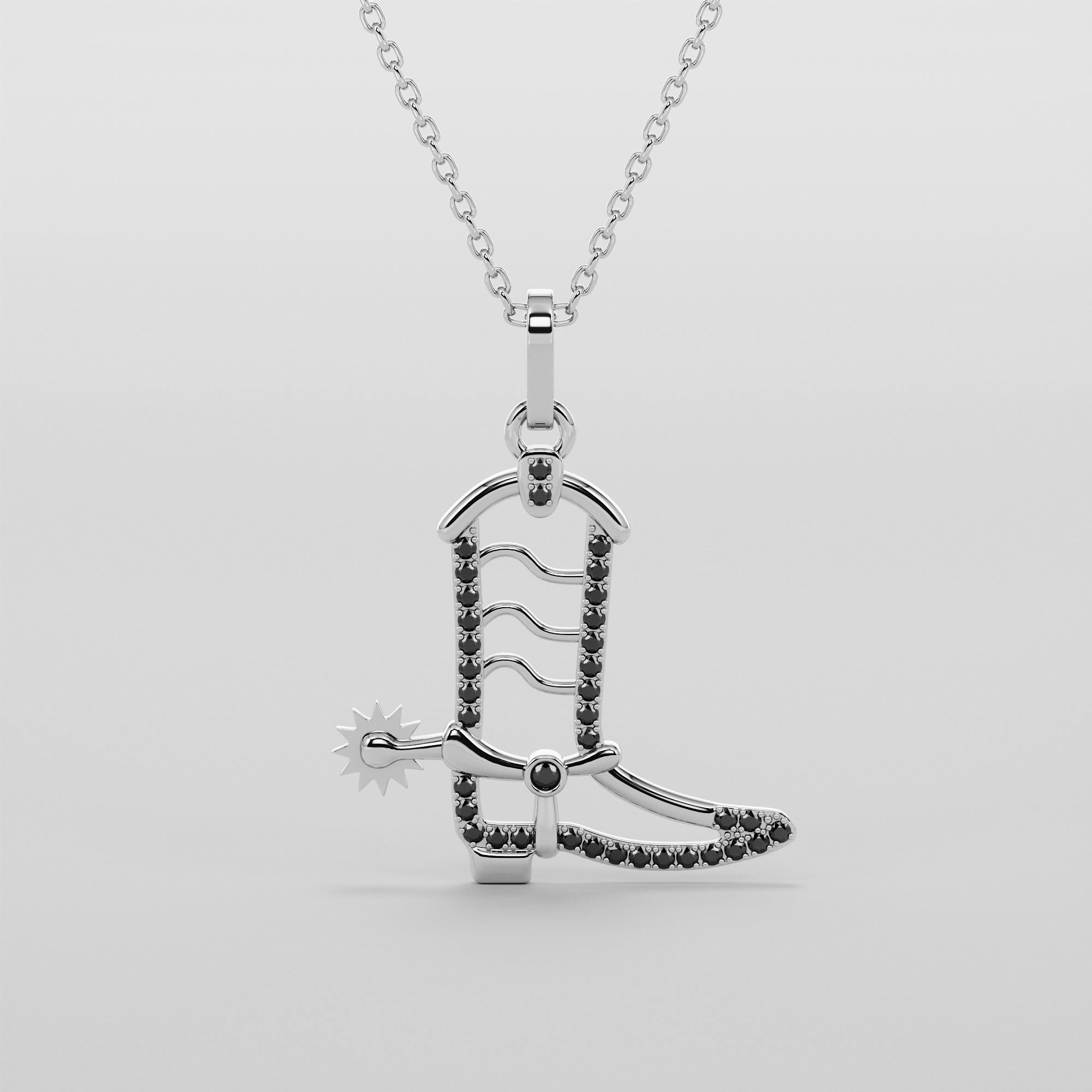 Cowboy Boot Necklace With Black Diamonds - Gold