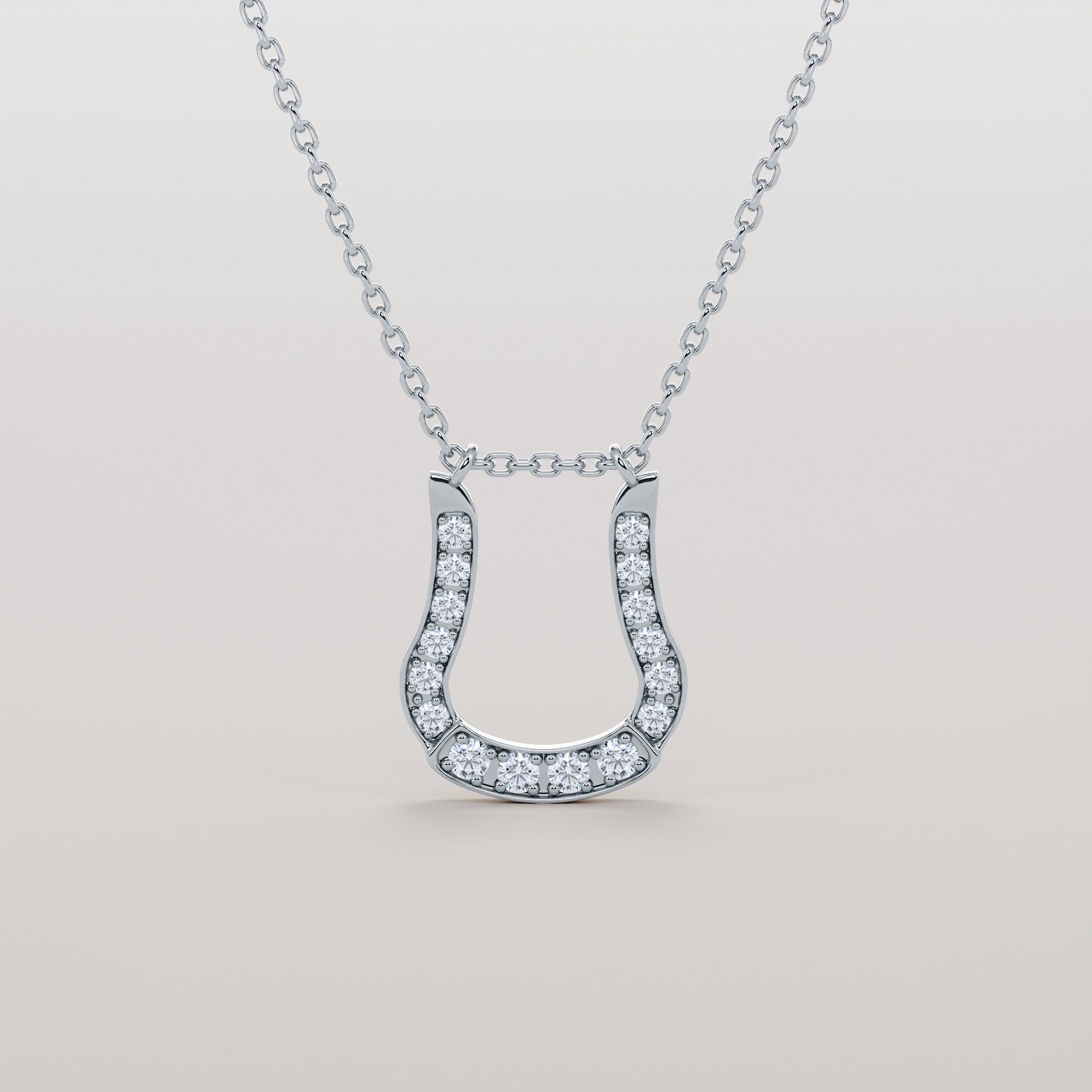 Western Stirrups Necklace  With White Diamonds - Gold