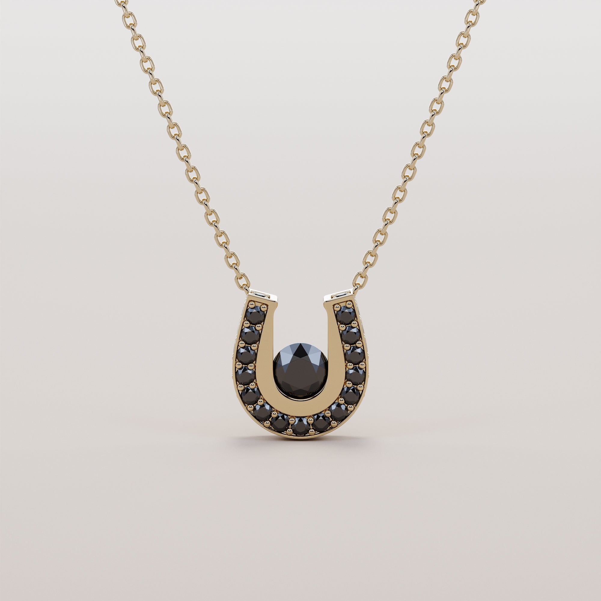 Hoof Necklace With Black Center Diamonds - Gold