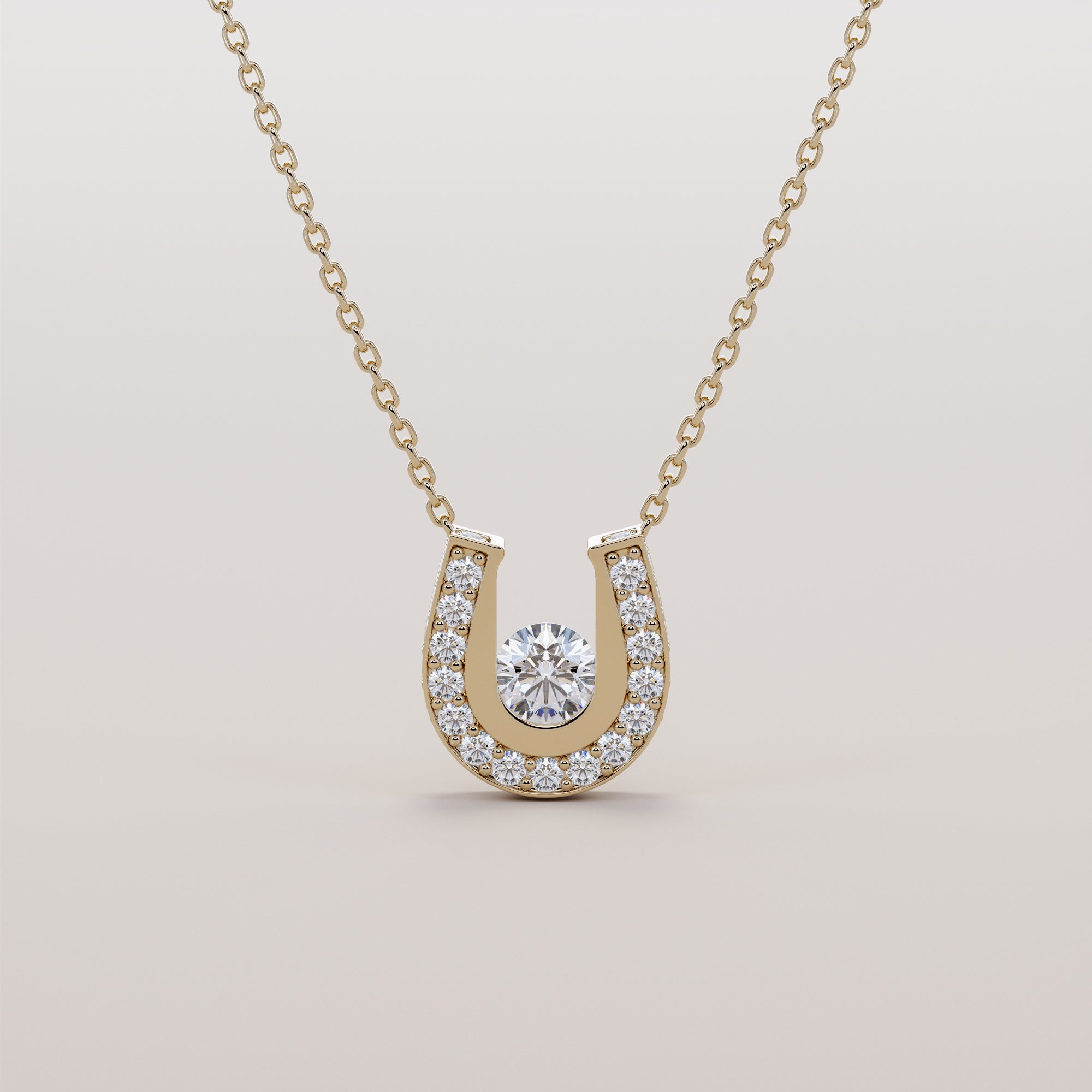 Hoof Necklace With White Center Diamonds - Gold