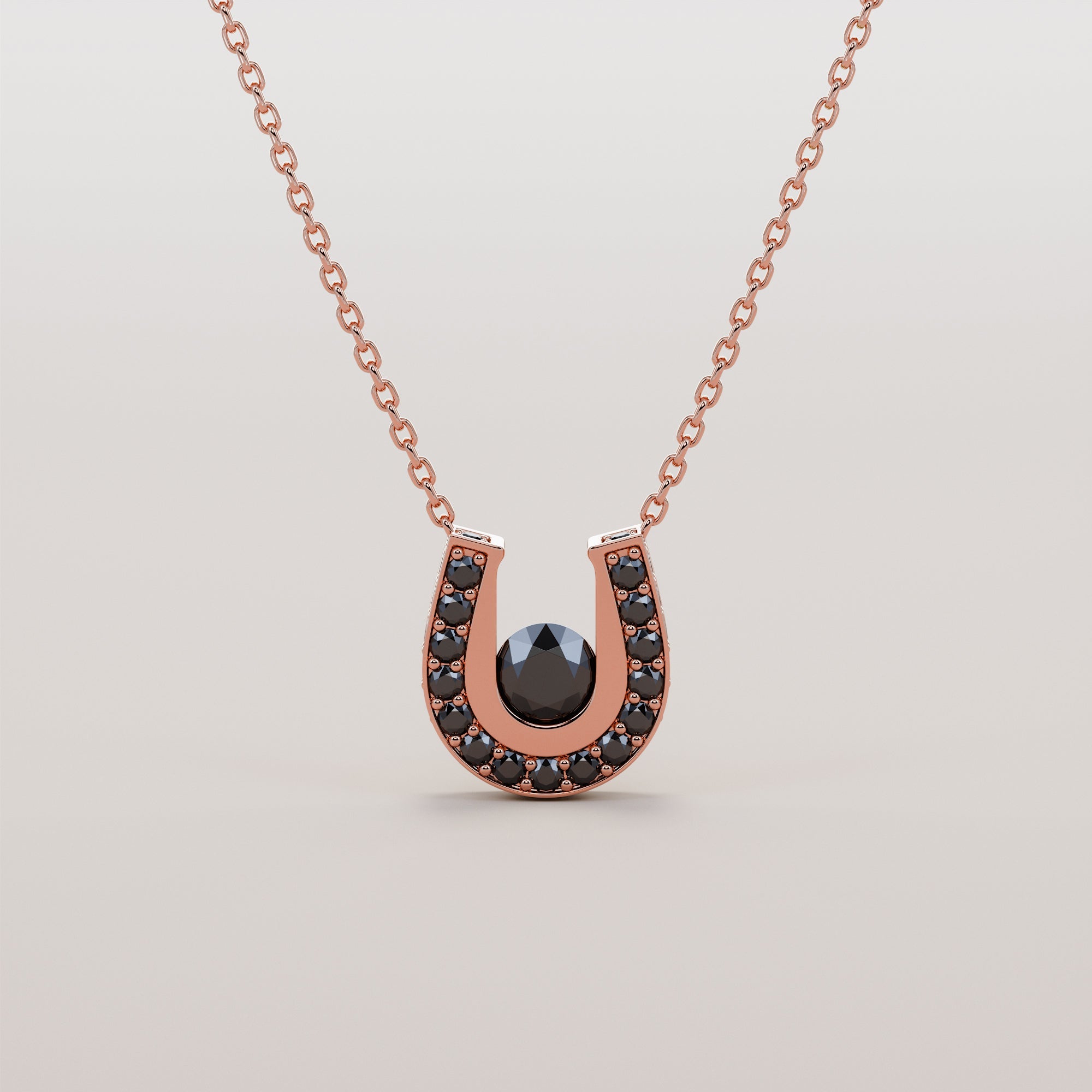 Hoof Necklace With Black Center Diamonds - Gold