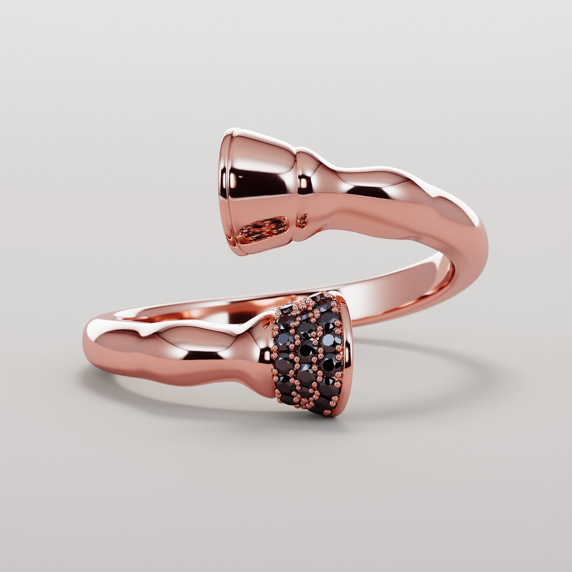 Horse Leg Ring With Hoof  Black Diamonds - Gold