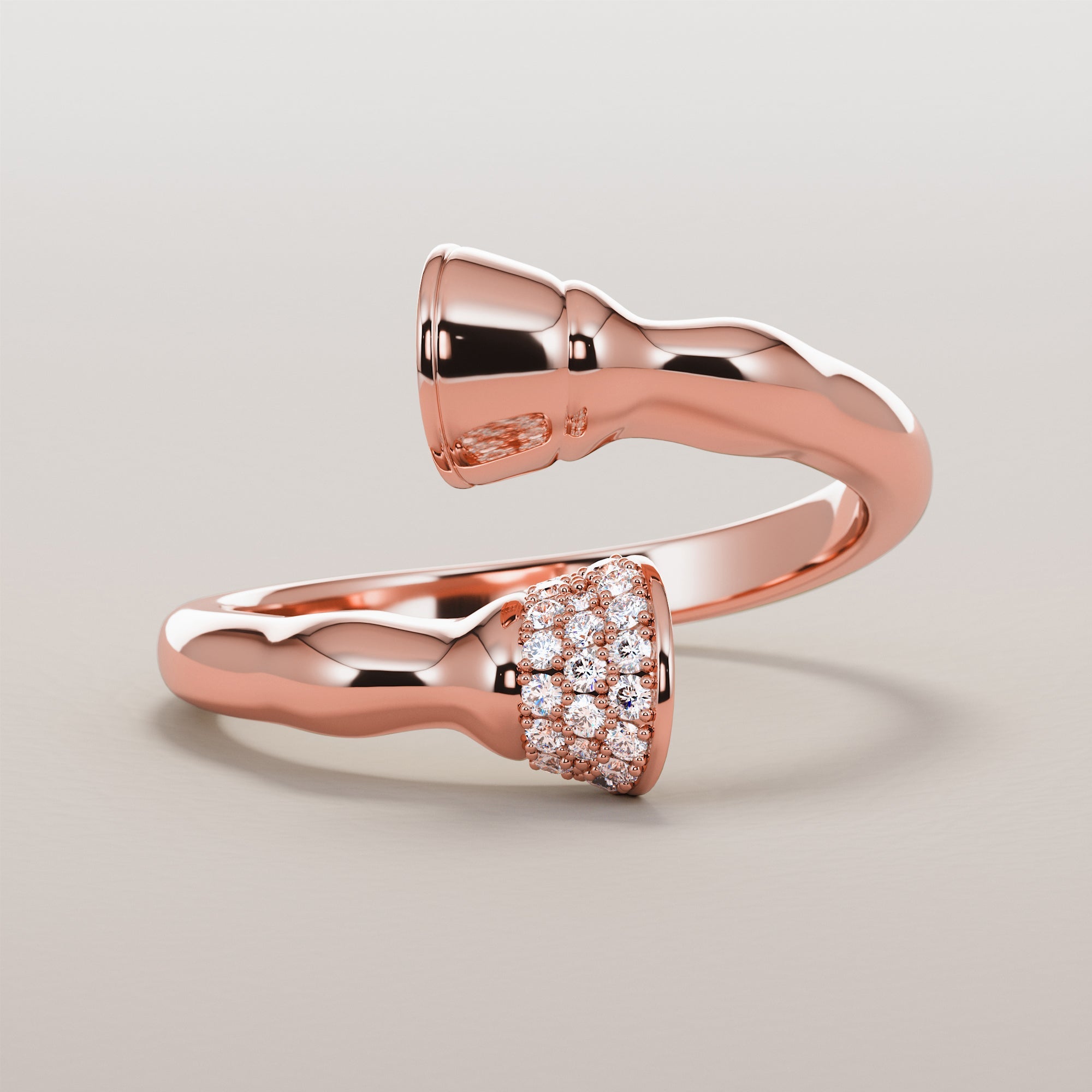 Horse Leg Ring With Hoof  White Diamonds - Gold