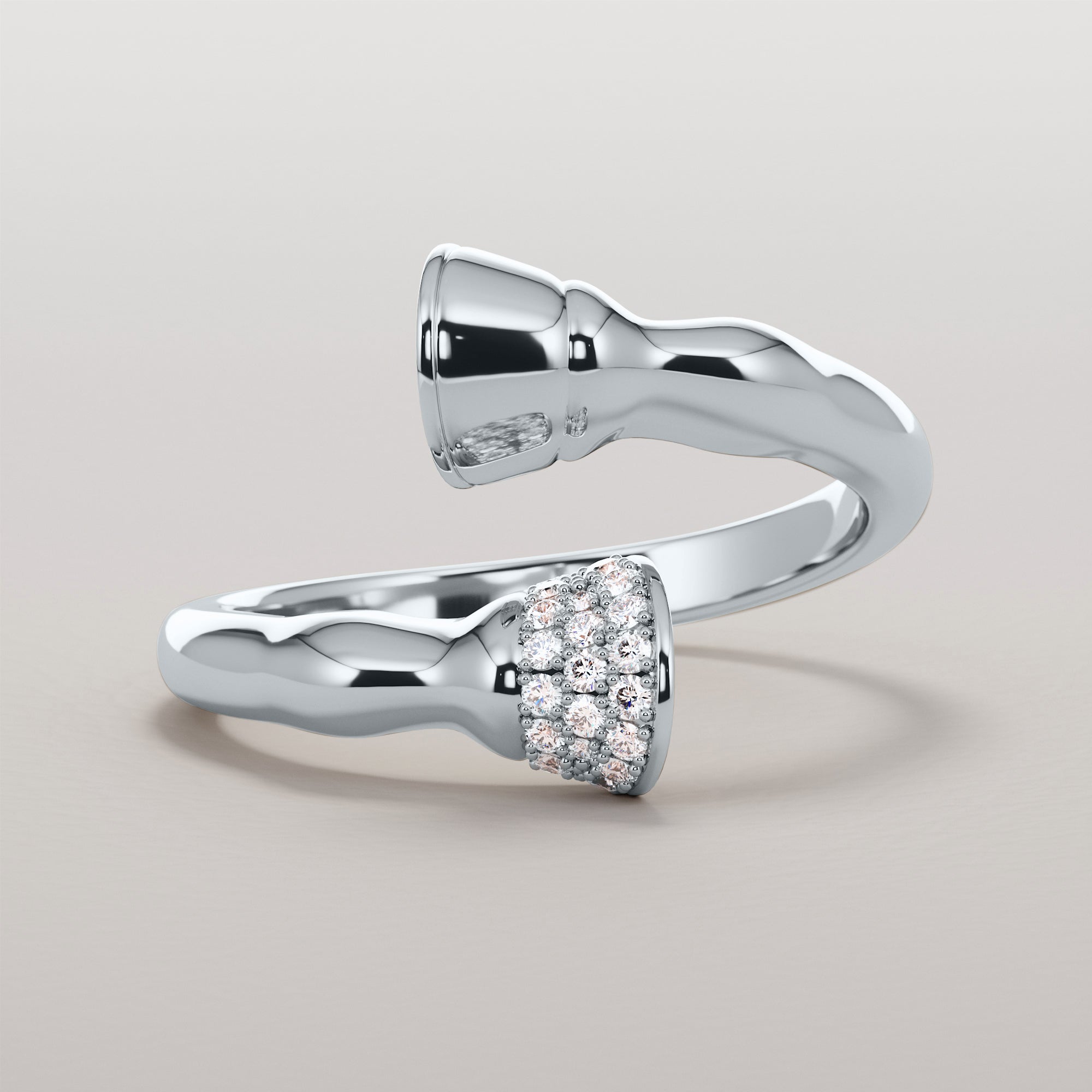 Horse Leg Ring With Hoof  White Diamonds - Gold