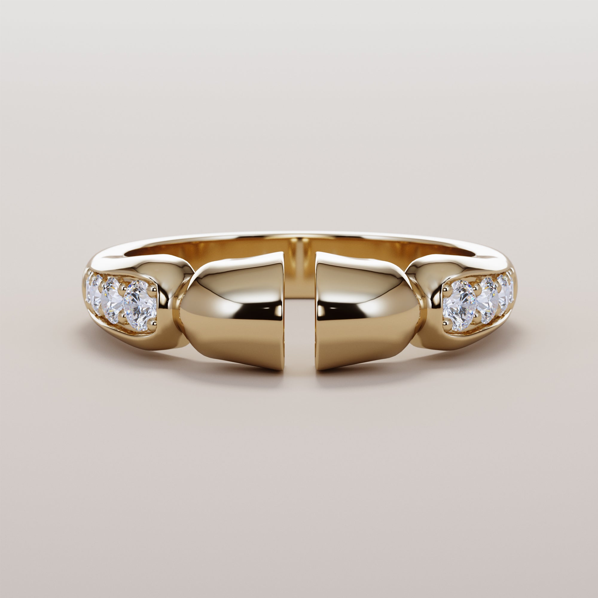 Horse Leg Ring With White Diamonds - Gold