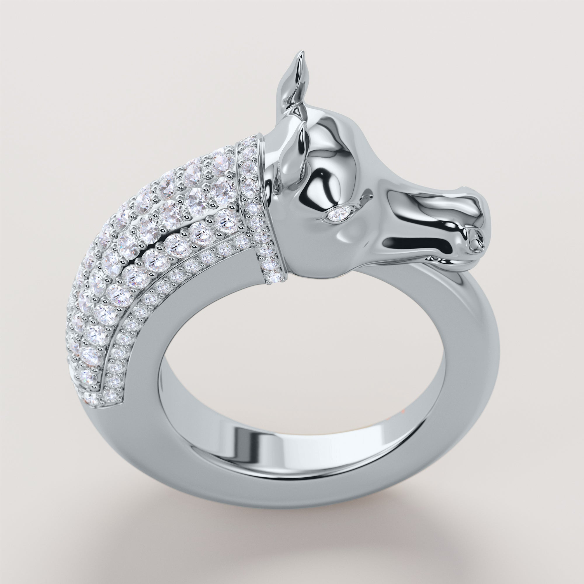 Horse Head Ring With White Diamonds - Gold