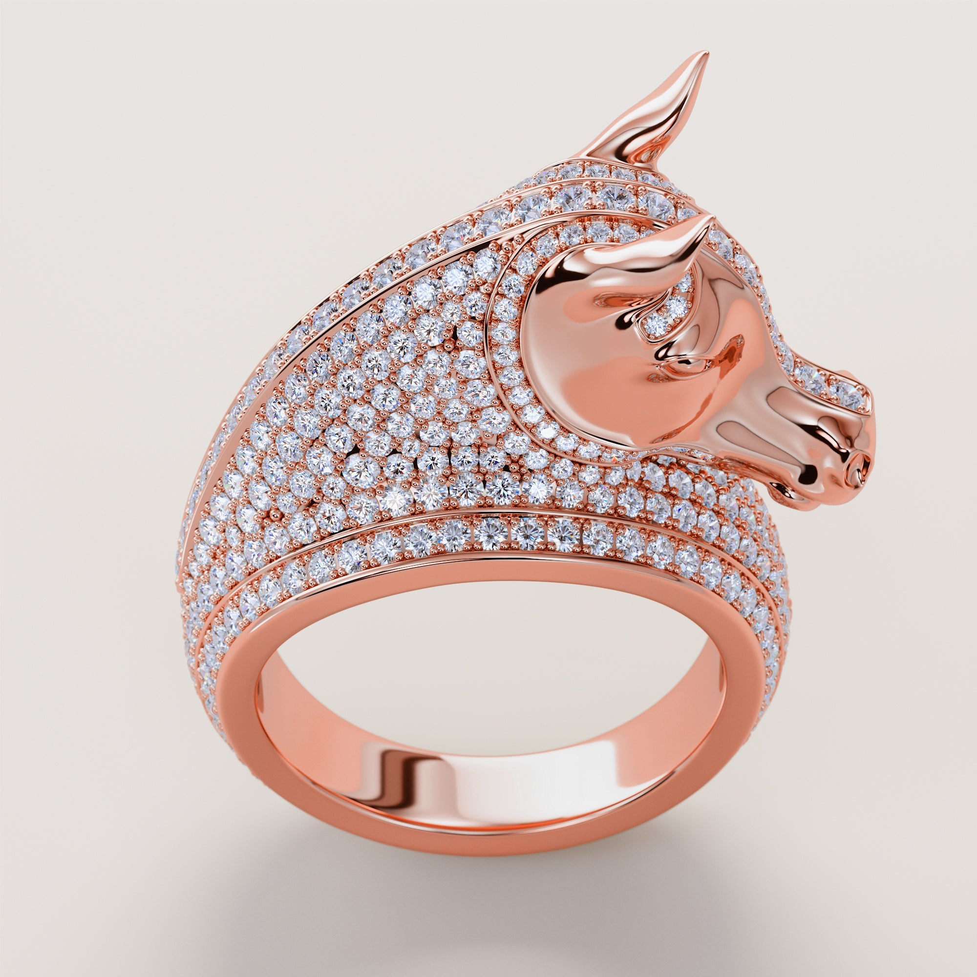 Horse Head And Neck Ring With White Diamonds - Gold