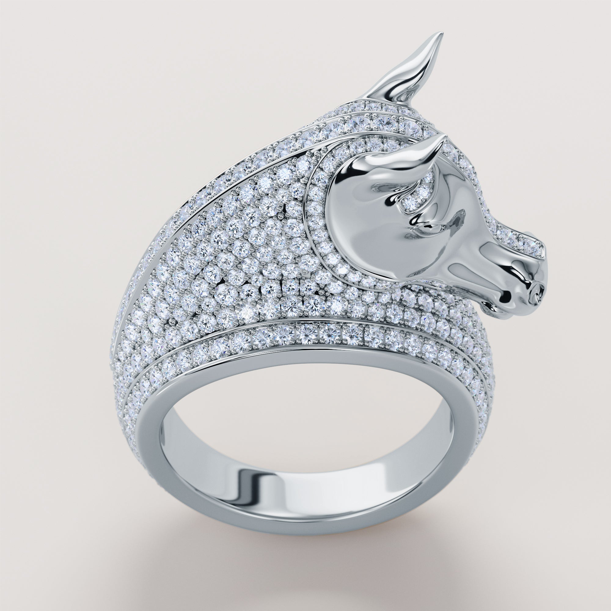 Horse Head And Neck Ring With White Diamonds - Gold