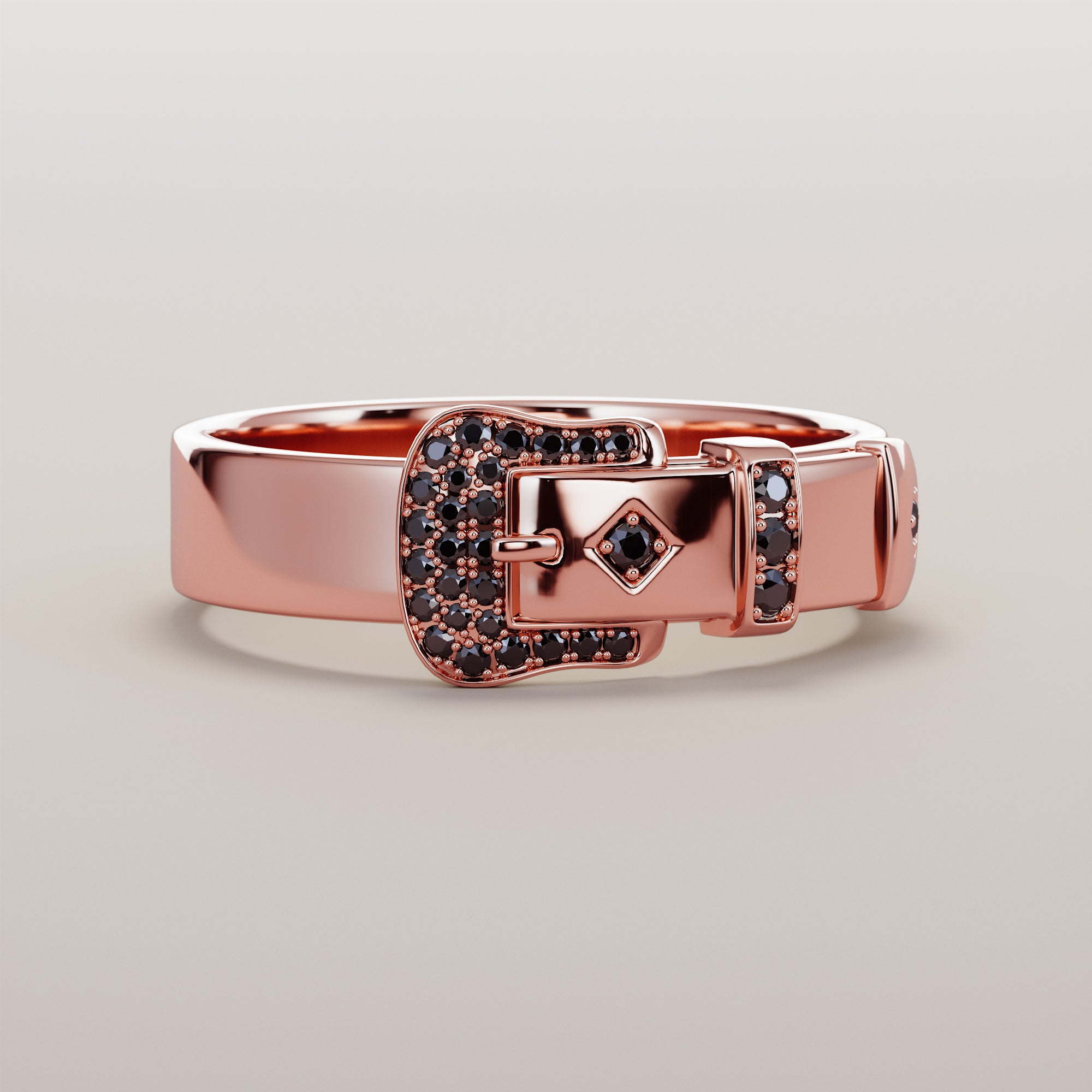 Belt Ring With Black Diamonds - Gold