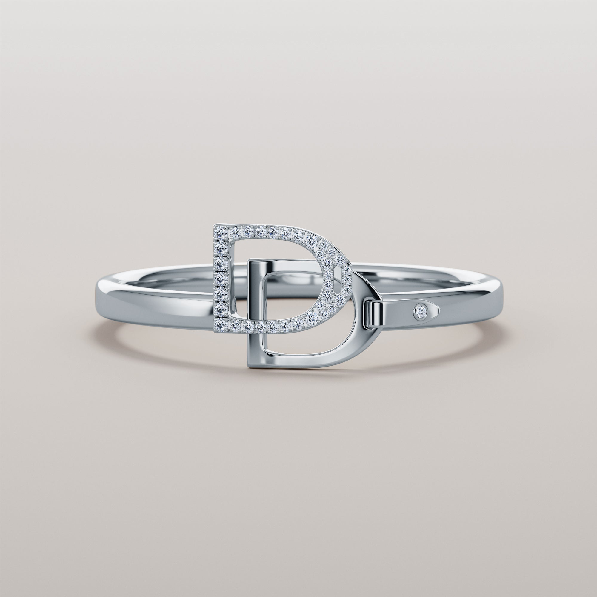 English Stirrups Ring With White Diamonds - Gold