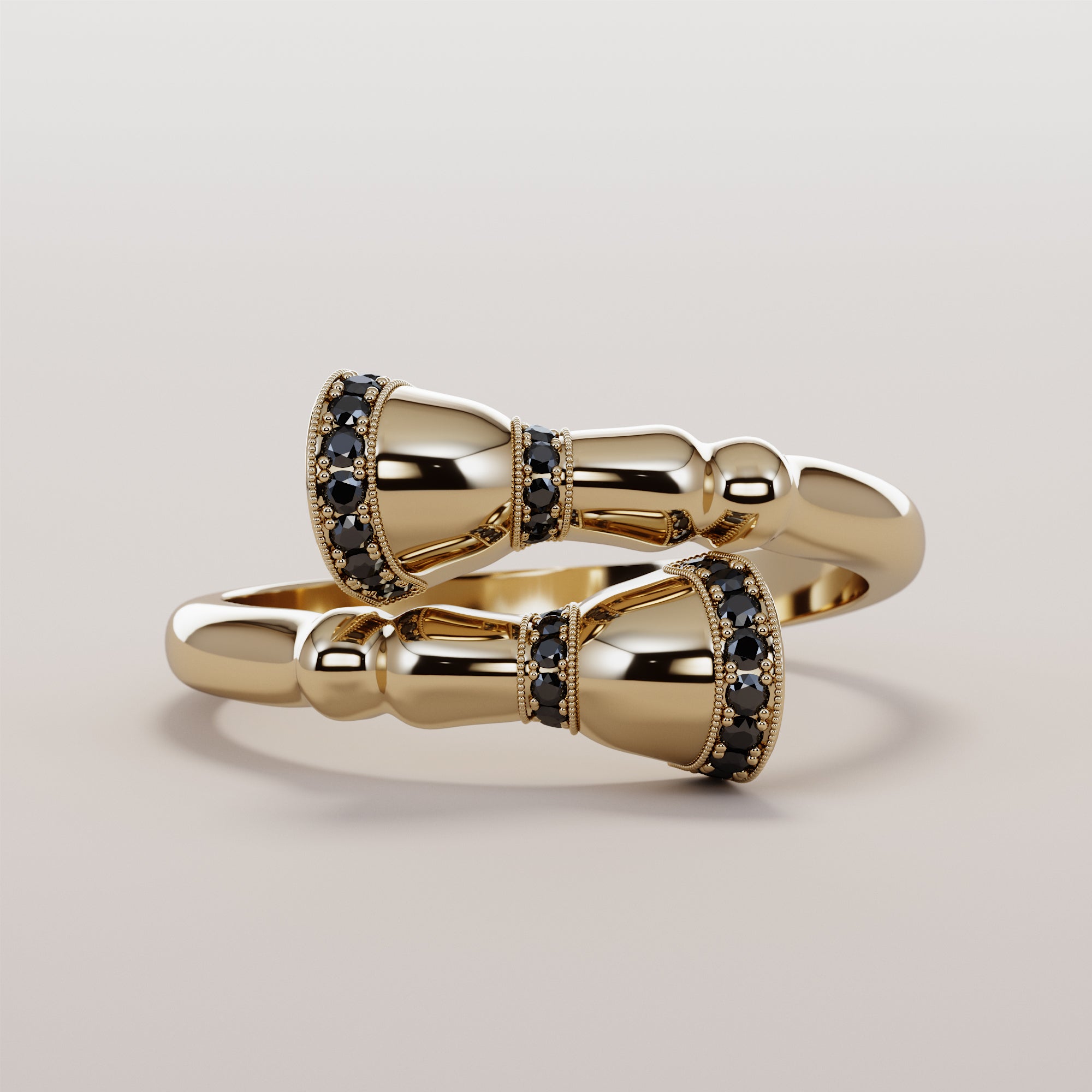 Horse Leg And Hoof Ring With Stripe Black Diamonds - Gold