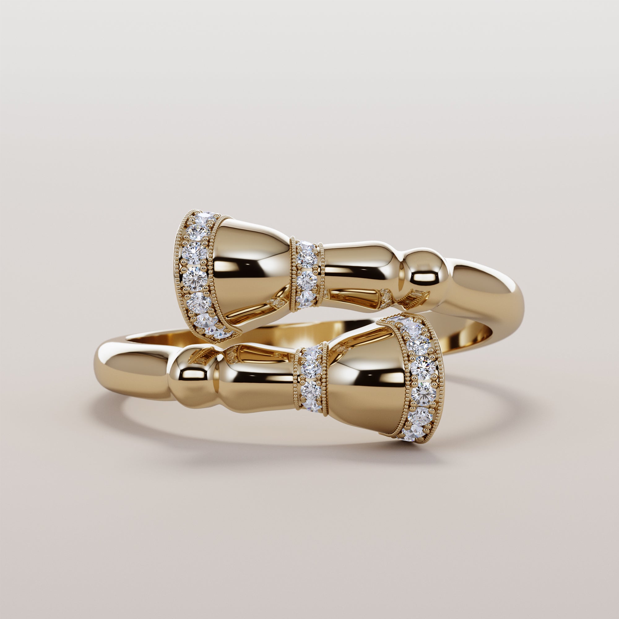 Horse Leg And Hoof Ring With Stripe White Diamonds - Gold