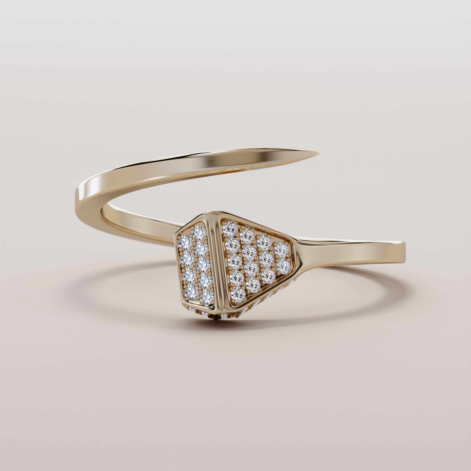 Nail Ring With White Head Diamonds - Gold