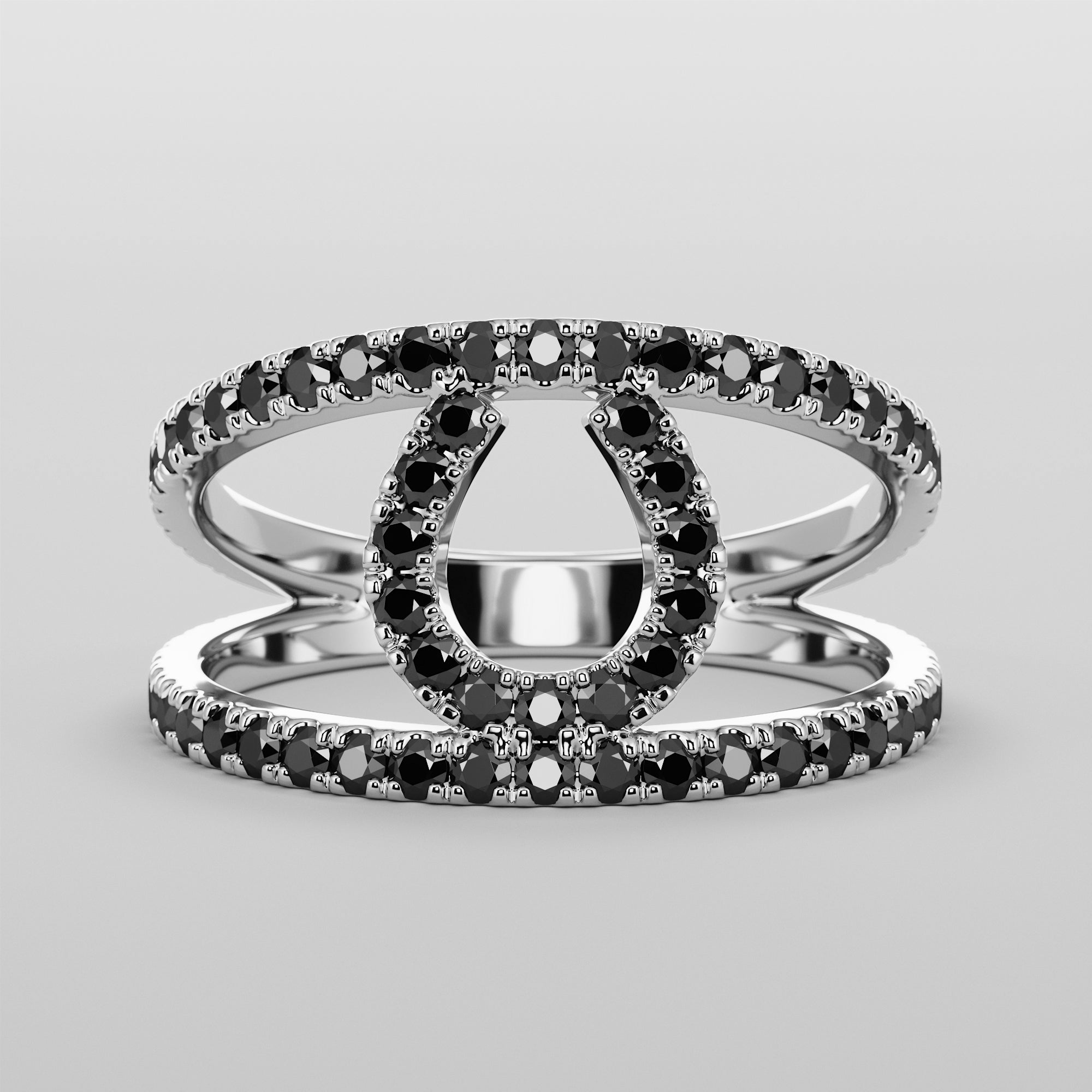 Hoof Ring With Stripe And Black Diamonds - Gold