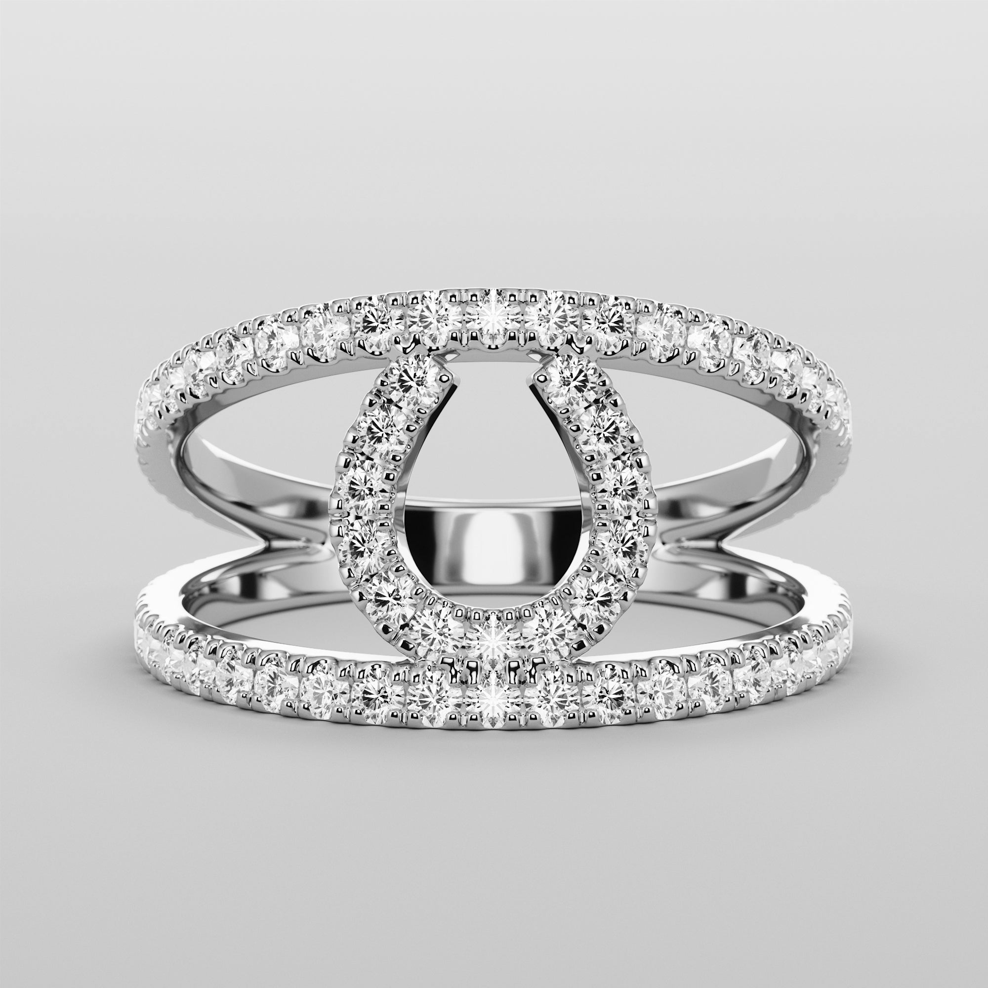 Hoof Ring With Stripe And White Diamonds - Gold