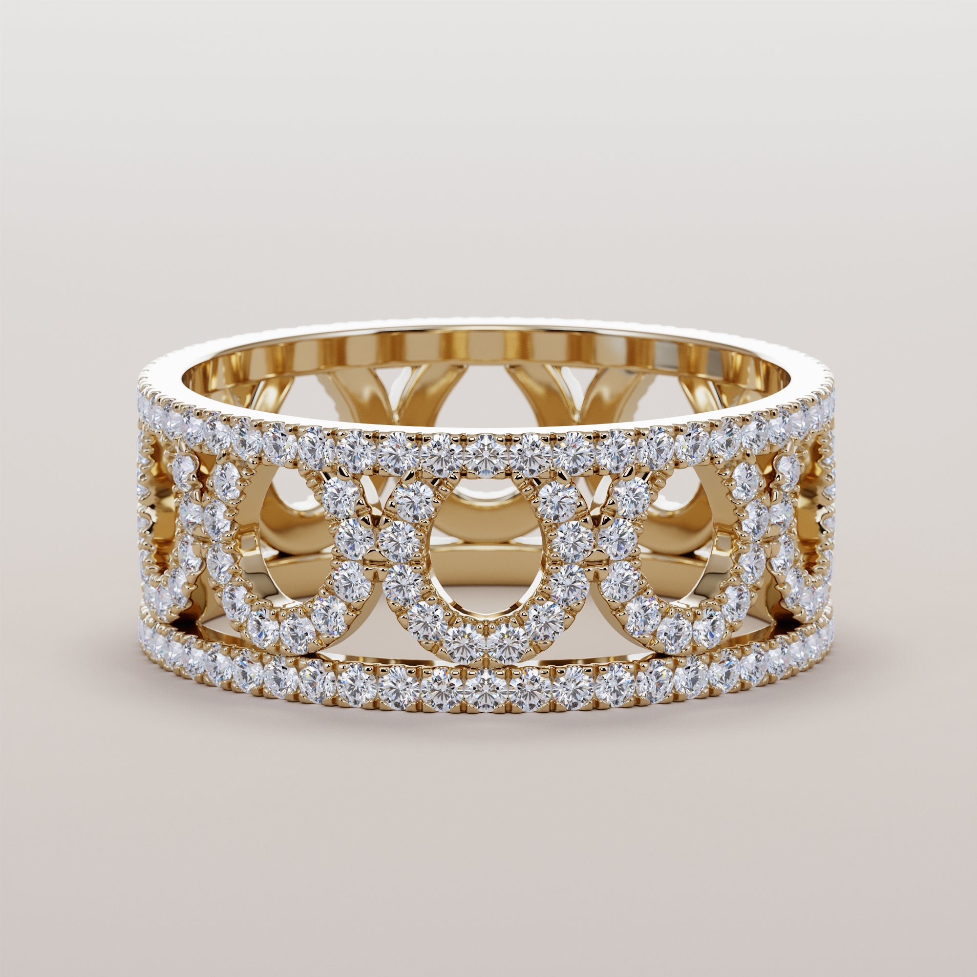 Stripes Ring With Hoofs White Diamonds - Gold