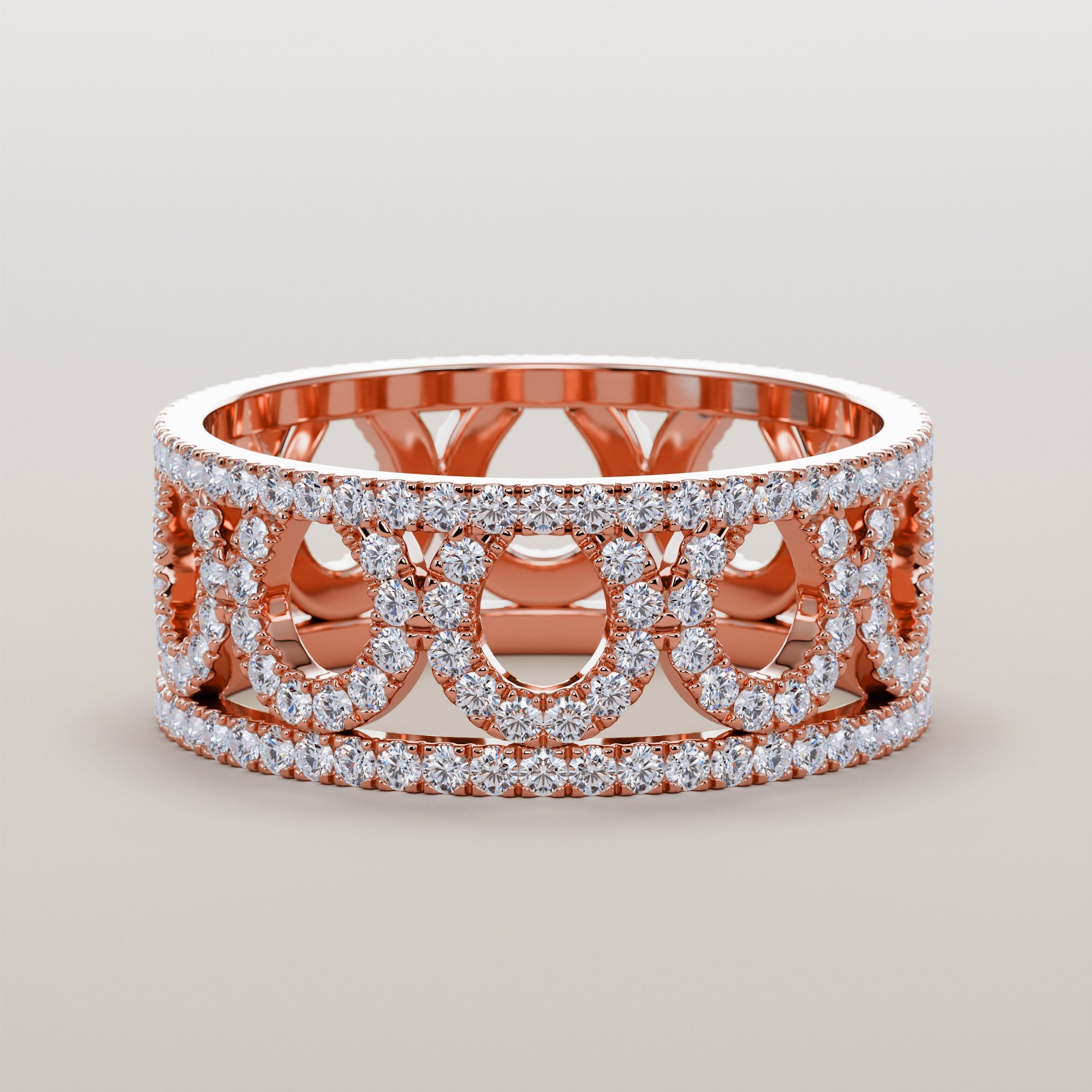 Stripes Ring With Hoofs White Diamonds - Gold