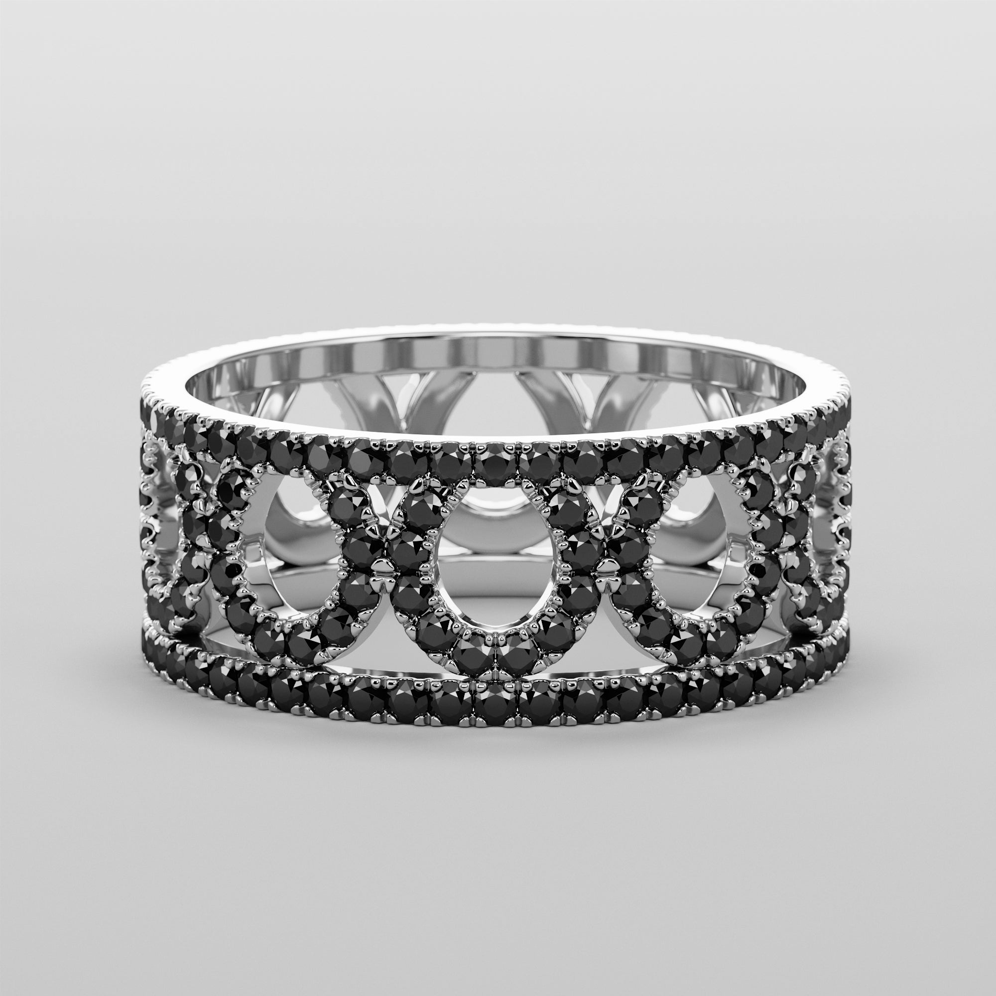 Stripes Ring With Hoofs Black Diamonds - Gold