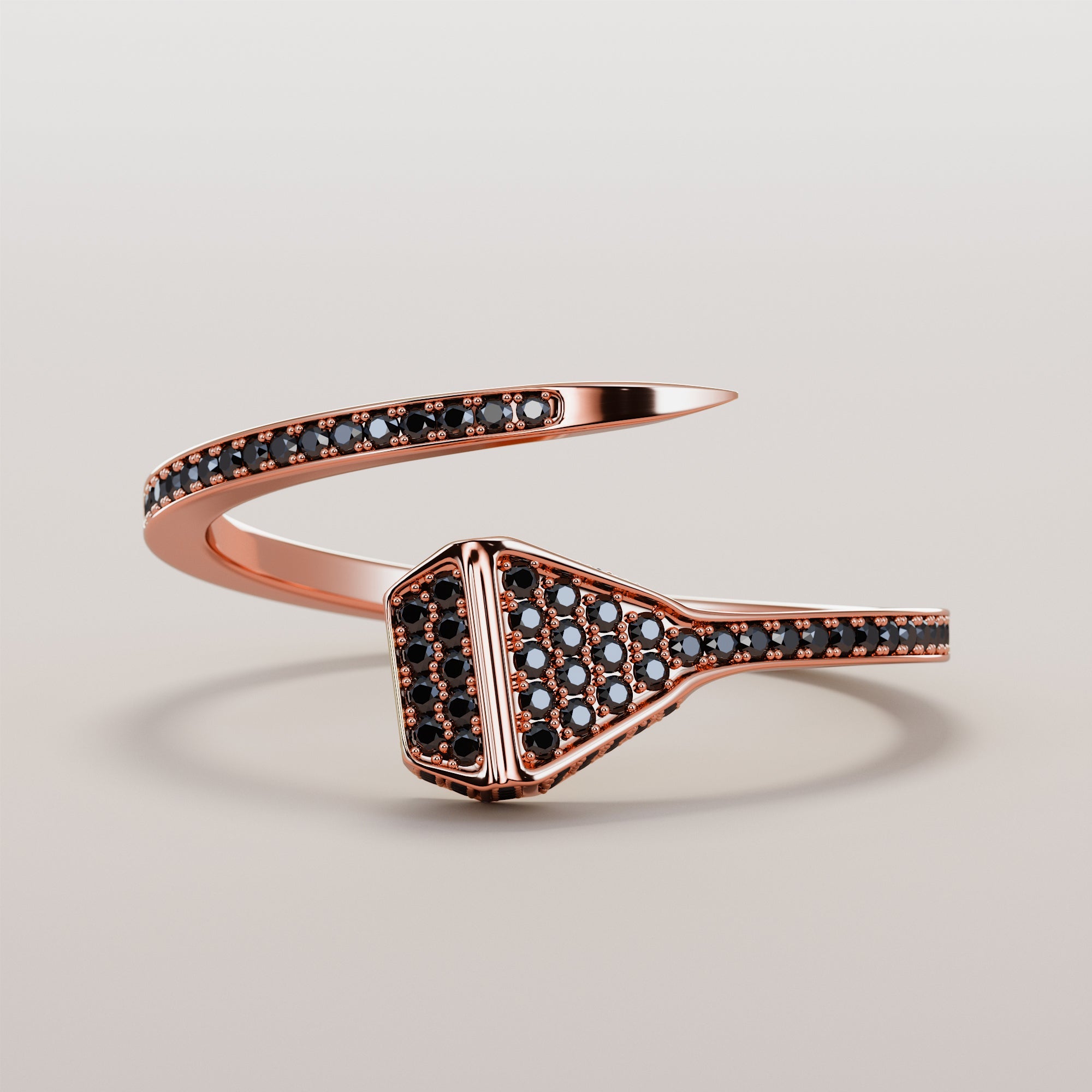 Nail Ring With Black Diamonds - Gold