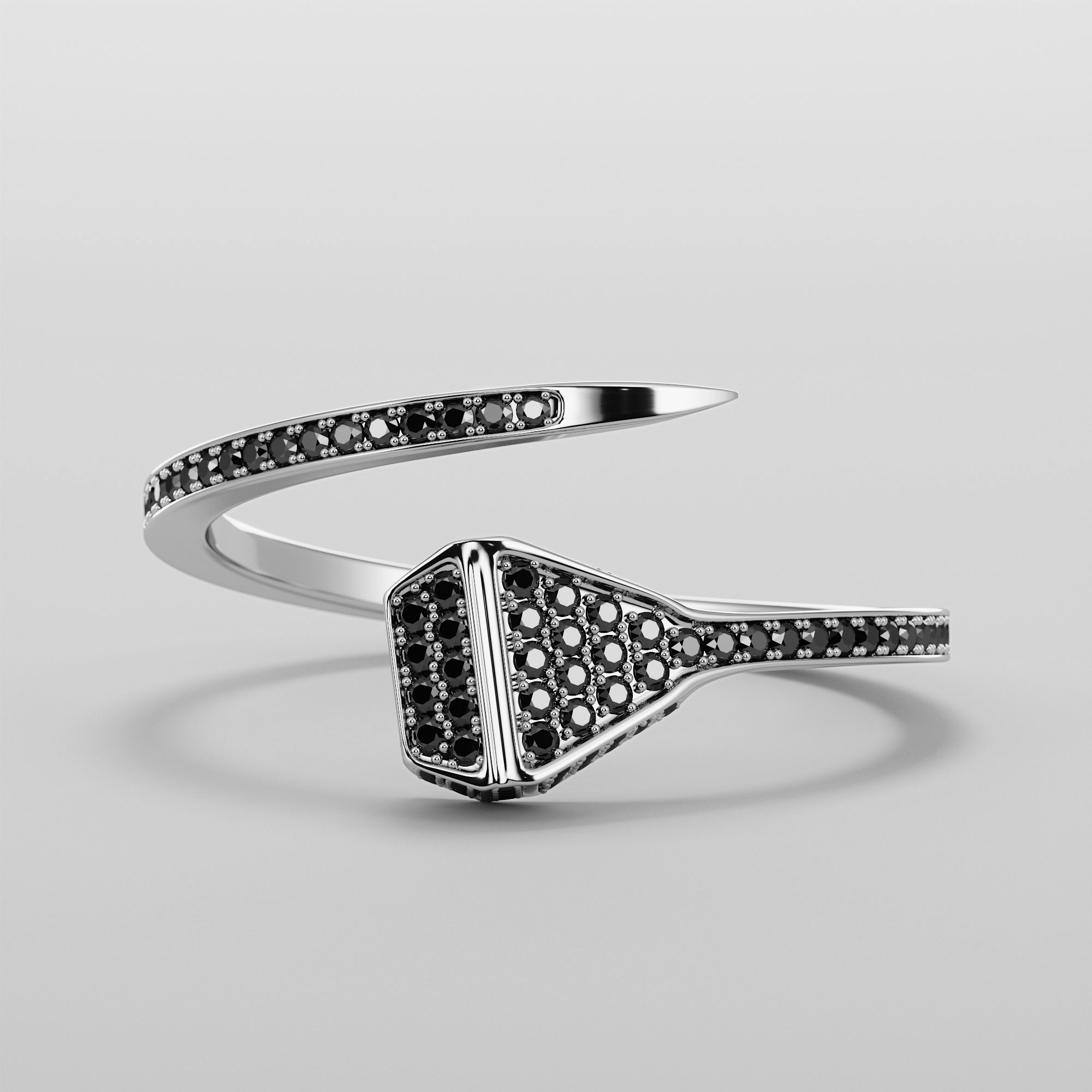 Nail Ring With Black Diamonds - Gold