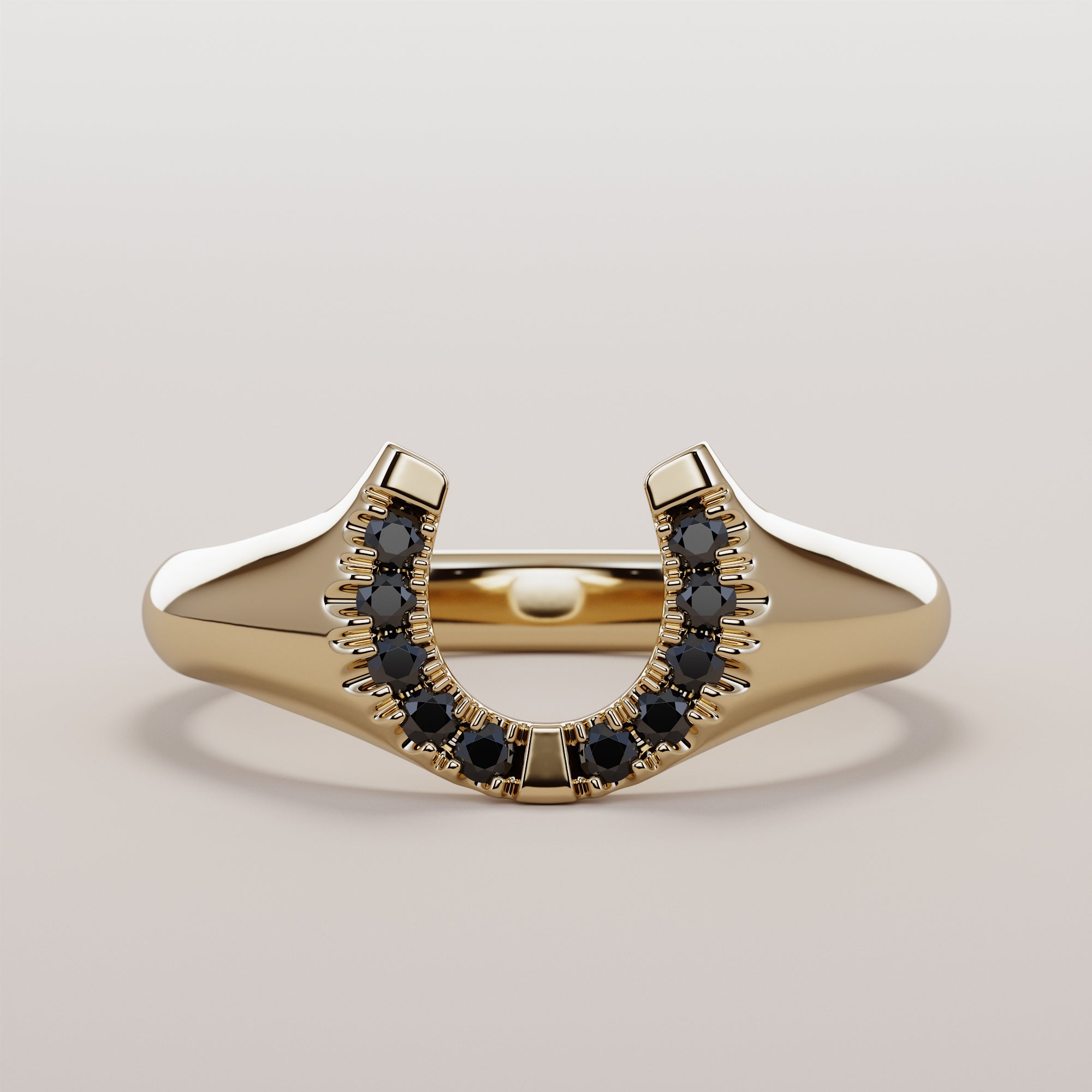Hoof Ring With Black Diamonds - Gold