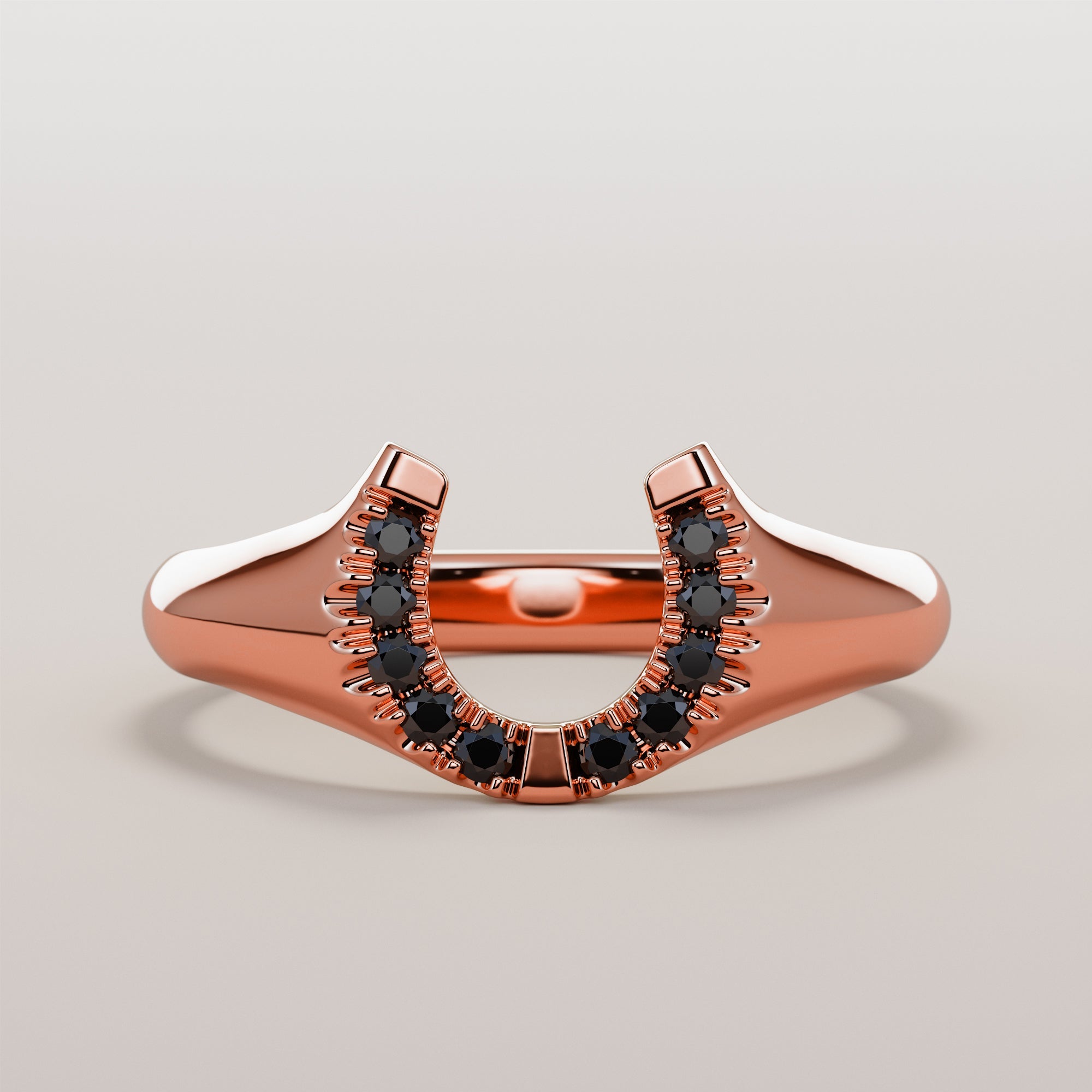 Hoof Ring With Black Diamonds - Gold