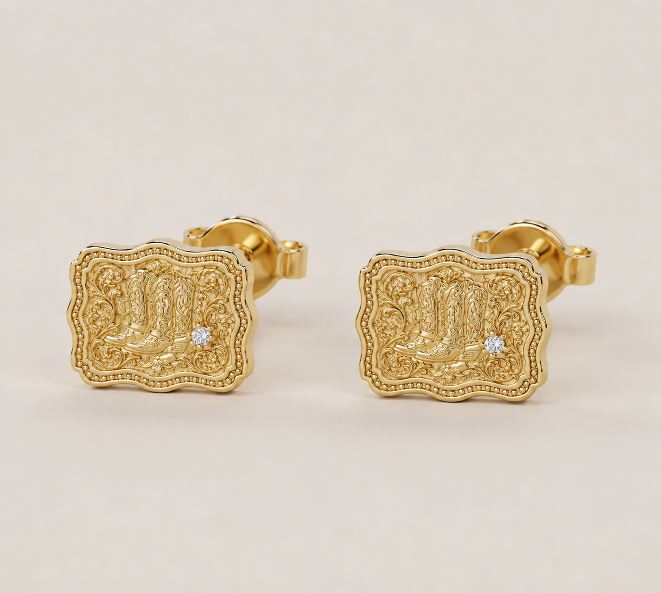 Auren Cowboy Boot Buckle Stud Earrings